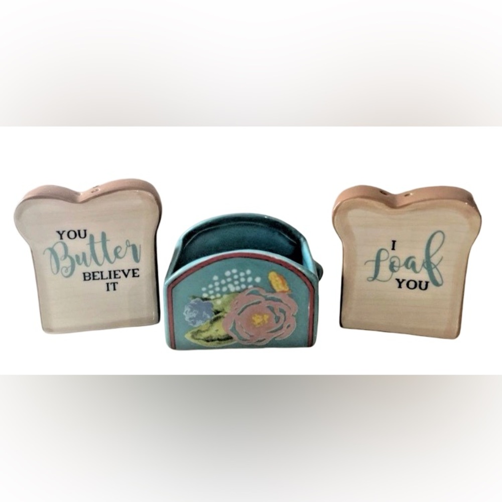 Pioneer Woman Toast Salt and Pepper Shaker Set I Loaf You Butter Believe It - Picture 2 of 6